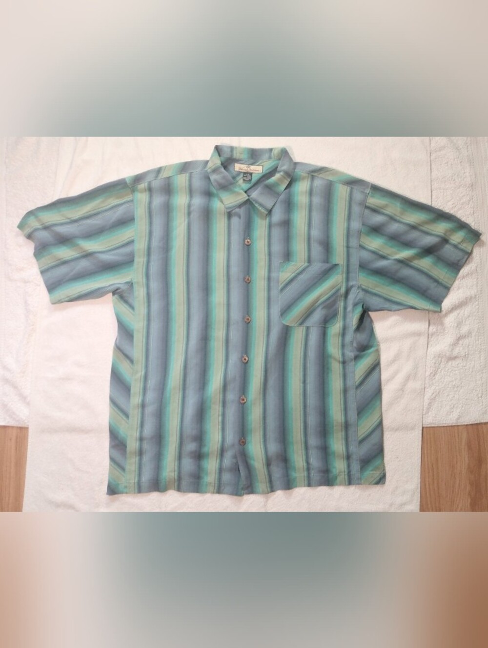 TOMMY BAHAMA SILK Multicolor Stripe Camp Beach Short Sleeve Button Shirt - L/XL